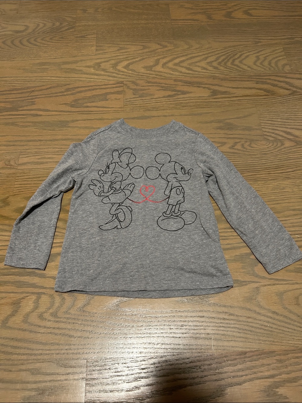 Old Navy Gray Long-Sleeve Tee with Mickey & Minnie Outline and Pink Heart